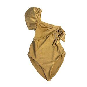 Goretty Medina One Shoulder Bodysuit in Gold